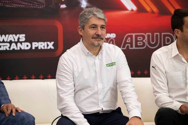 December 5, 2024, Abu Dhabi, United Arab Emirates: Armco Fuel Research Center Director PIERRE-OLIVIER CALENDINI speaks at a press conference, PK, Pressekonferenz announcing an exclusive petrol racing fuel partnership with Saudi Aramco to produce 100% sustainable fuel for the feeder series , during media day of the 2024 Formula 1 Abu Dhabi Grand Prix at the Yas Marina Circuit. Abu Dhabi United Arab Emirates - ZUMAb177 20241205_aap_b177_004 Copyright: xTaidghxBarronx