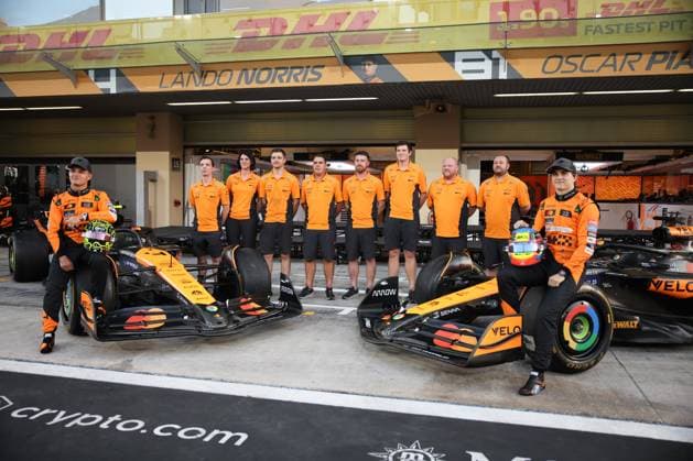 Oscar Piastri McLaren Formula 1 Team, 81 , Lando Norris McLaren Formula 1 Team, 04 , ARE, Formula 1 World Championship, Abu Dhabi Grand Prix, Yas Marina Circuit, Media Day, 05 12 2024 ARE, Formula 1 World Championship, Abu Dhabi Grand Prix, United Arab Emirates, Yas Marina Circuit, 05 12 2024 Abu Dhabi Copyright: xEibner-Pressefoto AnnikaxGrafx EP_AGF