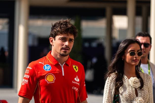 December 6, 2024, Abu Dhabi, United Arab Emirates: Scuderia Ferrari HP Formula 1 Team s Monegasque driver Charles Leclerc and his fiancÃ seen at the entrance of the paddock of the Yas Marina Circuit for the Formula One Abu Dhabi Grand Prix. Abu Dhabi United Arab Emirates - ZUMAs197 20241206_aaa_s197_011 Copyright: xLucaxMartinix