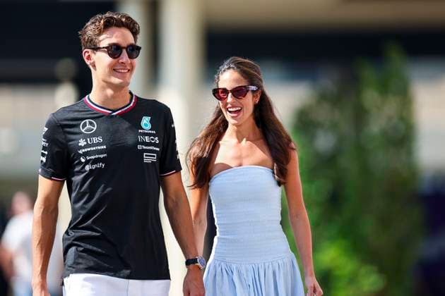 George Russell of Great Britain and Mercedes AMG Petronas F1 Team with Girlfriend Carmen Montero Mundt gesturing, Gesturing, Qualifying, F1 Grand Prix of Abu Dhabi, Yas Marina Circuit on 07 December 2024 in Abu Dhabi, United Arab Emirates Photo by Diogo Cardoso DeFodi Images George Russell of Great Britain and Mercedes AMG Petronas F1 Team with Girlfriend Carmen Montero Mundt gesture arriving in the paddock, Qualifying, F1 Grand Prix of Abu Dhabi, Yas Marina Circuit on December 7, 2024 in Abu Dhabi, United Arab Emirates Photo by Diogo Cardoso DeFodi Images Defodi 645 f1abu20241207 020 Defodi-645