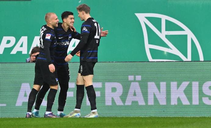 07 12 2024 Soccer Season 2024 2025 2 Soccer Bundesliga 15 Matchday SpVgg Greuther Fürth Kleeblatt Hertha BSC Berlin Sportfoto Zink xwoxzix DFL regulations prohibit any use of photographs as image sequences and or quasi video only for editorial use Torjubel Jubel Freude nach Treffer Tor Torschuß zum 0 1 durch Ibrahim Maza 10, Hertha BSC Berlin