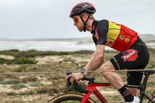Belgian Eli Iserbyt pictured in action during the preparations of the World Cup cyclocross cycling event in Cabras, Sardinia, stage 3 (out of 12) of the UCI World Cup cyclocross competition, Saturday 07 December 2024. DAVIDxPINTENS  x107543467x