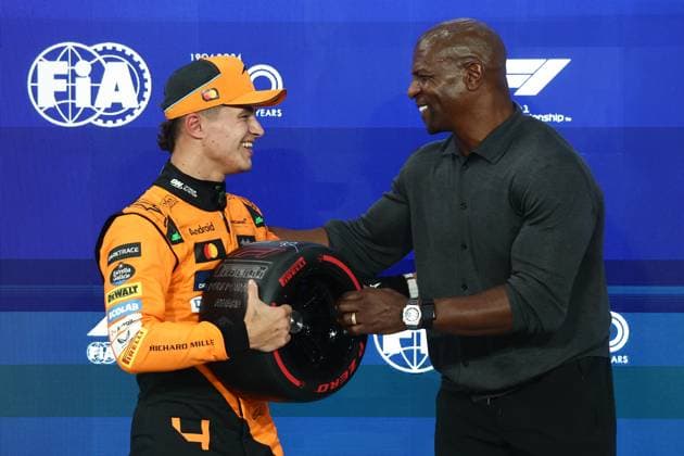 F1 Abu Dhabi Grand Prix 2024 Qualifying Lando Norris of McLaren and Terry Crews after qualifying ahead of the Formula 1 Abu Dhabi Grand Prix at Yas Marina Circuit in Abu Dhabi, United Arab Emirates on December 7, 2024. Abu Dhabi United Arab Emirates  Copyright: xJakubxPorzyckix originalFilename:porzycki-f1abudha241207_npJRx.jpg