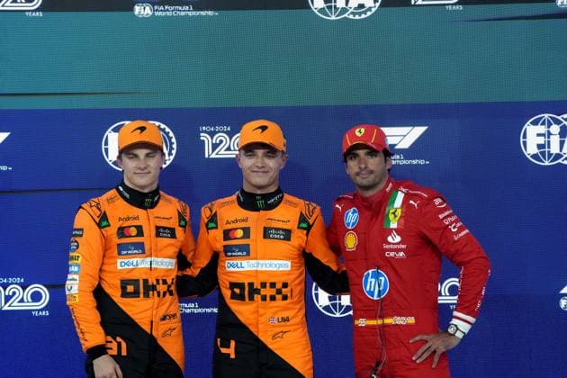Formula 1 Etihad Airways Abu Dhabi Grand Prix 2024 07 12 2024, Yas Marina Circuit, Abu Dhabi, Formula 1 Etihad Airways Abu Dhabi Grand Prix 2024 , in the picture pole position for Lando Norris GBR , McLaren F1 Team, 2 starting position for Oscar Piastri AUS , 3 starting position for Carlos Sainz Jr ESP , Scuderia Ferrari HP nordphotoxGmbHx xBratic nph00250