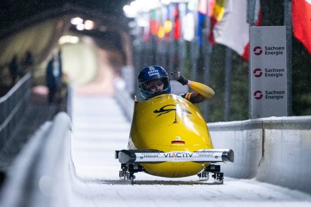 Bilder des Jahres 2024, Sport 12 Dezember Sport Themen der Woche KW 49 Sport Bilder des Tages Laura Nolte (Deutschland) jubelt im Ziel ueber eine gute Fahrt und den folgenden Sieg, GER, IBSF Bob Weltcup Altenberg, Rennen Monobob Frauen, 07.12.2024 GER, IBSF Bob Weltcup Altenberg, Rennen Monobob Frauen, 07.12.2024 Altenberg *** Laura Nolte Germany celebrates a good run and the following victory at the finish, GER, IBSF Bobsleigh World Cup Altenberg, Race Monobob Women, 07 12 2024 GER, IBSF Bobsleigh World Cup Altenberg, Race Monobob Women, 07 12 2024 Altenberg Copyright: xEibner-Pressefoto Memmlerx EP_MMR