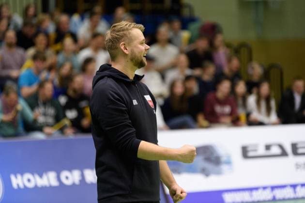 Joy, clenched fist, Jan Scheuermann TV Rottenburg, Coach TV Rottenburg vs TuS Kriftel, Volleyball, 2 Bundesliga Sued, Matchday 10, Season 2024 2025, 07 12 2024, TV Rottenburg vs TuS Kriftel, Volleyball, 2 Bundesliga Sued, Matchday 10, Season 2024 2025, 07 12 2024 Rottenburg Copyright: xEibner-Pressefoto RalphxKunzex EP_RKE
