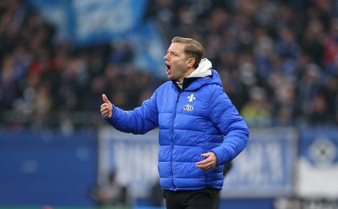08 12 2024, Soccer 2 Bundesliga 2024 2025, Matchday 15, Hamburger SV SV Darmstadt 98, at Volksparkstadion Hamburg Coach Florian Kohfeldt SV Darmstadt 98 DFL and DFB regulations prohibit any use of photographs as image sequences and or quasi video