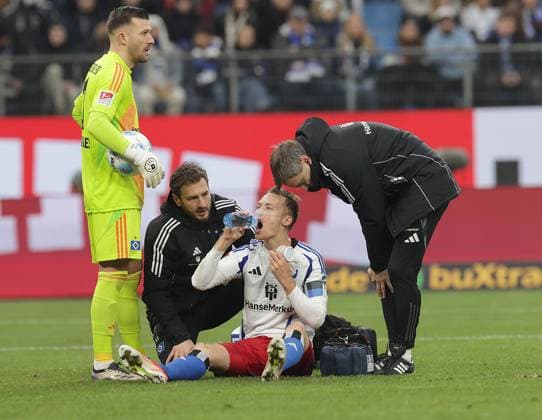 Injury Sebastian Schonlau HSV Football, Men, Season 2024 2025, 2 BL, Volksparkstadion, Hamburger SV vs SV Darmstadt 98 DFL REGULATIONS PROHIBIT ANY USE OF PHOTOGRAPHS AS IMAGE SEQUENCES AND OR QUASI VIDEO