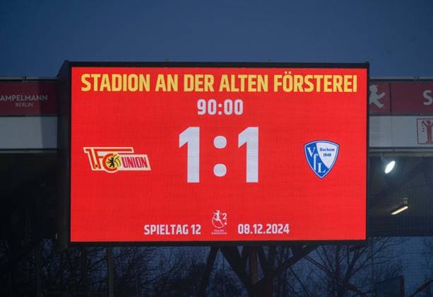 Soccer, Women, Season 2024 2025, 2 Women Bundesliga 12 Matchday , 1 FC Union Berlin VfL Bochum, Scoreboard with 1 1 Final Score, 08 12 2024, Copyright: xMatthiasxKochx
