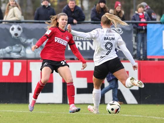 08 12 2024 Soccer Season 2024 2025 2 Women Soccer Bundesliga 12 Matchday 1 FC Nürnberg FCN Club Clubfrauen FSV Gütersloh 2009 Sportfoto Zink DaMa xdaxmax Nele Bauereisen 23, 1 FC Nürnberg FCN Celina Baum 9, FSV Gütersloh
