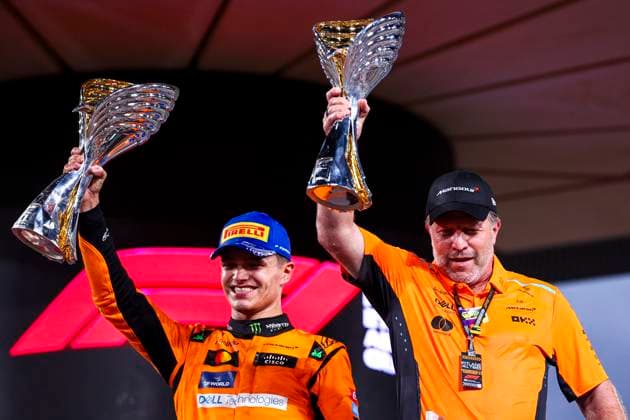 Lando Norris of Great Britain and McLaren and Zak Brown, CEO of McLaren celebrate in the podium, Race, F1 Grand Prix of Abu Dhabi, Yas Marina Circuit on December 08, 2024 in Abu Dhabi, United Arab Emirates Photo by Diogo Cardoso DeFodi Images Lando Norris of Great Britain and McLaren and Zak Brown, CEO of McLaren celebrate in the podium, Race, F1 Grand Prix of Abu Dhabi, Yas Marina Circuit on December 8, 2024 in Abu Dhabi, United Arab Emirates Photo by Diogo Cardoso DeFodi Images Defodi 645 f1abu20241208 074 Defodi-645