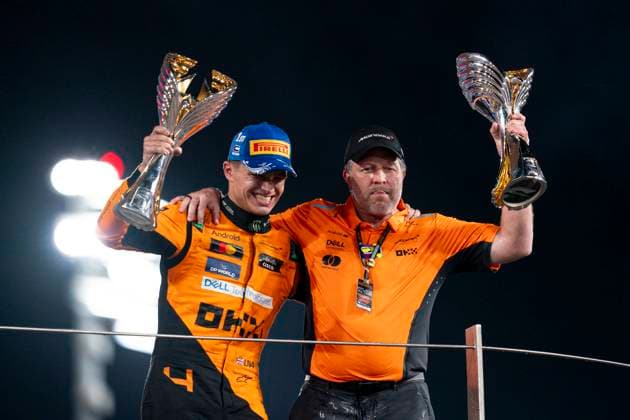 December 8, 2024, Abu Dhabi, United Arab Emirates: British driver LANDO NORRIS (McLaren F1 Team) and ZAK BROWN (McLaren Executive Director) on the podium after the 2024 FIA Formula 1 Abu Dhabi Grand Prix at Yas Marina Circuit in Abu Dhabi, United Arab Emirates. Abu Dhabi United Arab Emirates - ZUMAg147 20241208_fap_g147_054 Copyright: xJamesxGasperottix