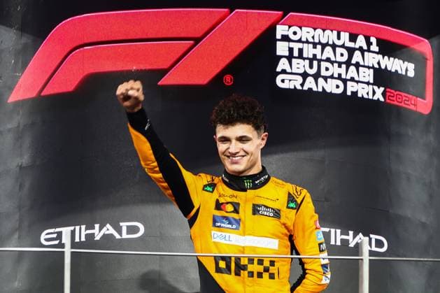 F1 Abu Dhabi Grand Prix Lando Norris of McLaren celebrates on the podium during Formula 1 Abu Dhabi Grand Prix at Yas Marina Circuit on December 8th, 2024 in Abu Dhabi, United Arab Emirates. Abu Dhabi United Arab Emirates  Copyright: xBeataxZawrzelx originalFilename:zawrzel-f1abudha241208_npTiM.jpg