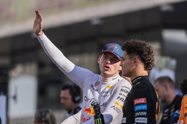 Yas Marina Circuit, Abu Dhabi, United Arab Emirates 8.December.2024; Lando Norris and Max Verstappen during drivers parade Formula One Abu Dhabi GP  (275664514)