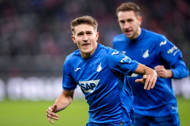 from left goalscorer Tom Bischof Hoffenheim, 7 , Arthur Chaves Hoffenheim, 35 , TSG 1899 Hoffenheim players, celebrate the goal, celebrate the goal, goal, celebration, cheers about the goal, rejoice, joy, rejoices, optimistic, positive, game scene, Highlight, Action, Action, 08 12 2024, Sinsheim Germany , Soccer, Bundesliga, TSG 1899 Hoffenheim SC Freiburg, 08 12 2024, Sinsheim Germany , Soccer, Bundesliga, TSG 1899 Hoffenheim SC Freiburg, DFB DFL REGULATIONS PROHIBIT ANY USE OF PHOTOGRAPHS AS IMAGE SEQUENCES AND OR QUASI VIDEO xozx