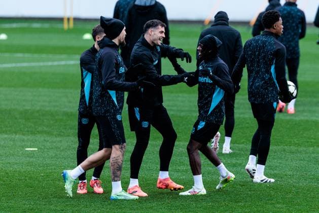 UEFA Champions League final training Bayer 04 Leverkusen 09 12 2024 Granit Xhaka Bayer 04 Leverkusen, 34 albert with Jeremie Frimpong Bayer 04 Leverkusen, 30 around UEFA Champions League final training Bayer 04 Leverkusen before the match against Inter Milan, Leverkusen, BayArena on 09 12 2024 Copyright: xBEAUTIFULxSPORTS Wunderlx