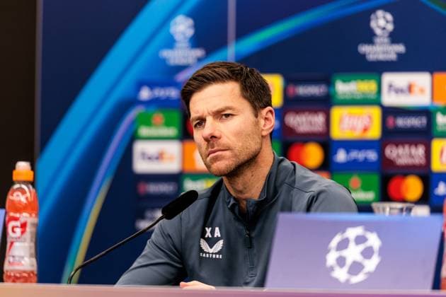 UEFA Champions League final training Bayer 04 Leverkusen 09 12 2024 Xabi Alonso head coach Bayer 04 Leverkusen during the press conference UEFA Champions League final training Bayer 04 Leverkusen before the match against Inter Milan, Leverkusen, BayArena on 09 12 2024 Copyright: xBEAUTIFULxSPORTS Wunderlx