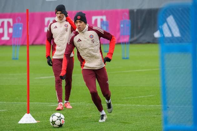Jamal Musiala FC Bayern Muenchen, 42 with ball, with Josip Stanisic FC Bayern Muenchen, 44 , GER, Final training, FC Bayern Muenchen, Football, UEFA Champions League, Matchday 6, 2024 2025 season, 09 12 2024, GER, Final training, FC Bayern Muenchen, Football, UEFA Champions League, Matchday 6, 2024 2025 season, 09 12 2024 Muenchen Copyright: xEibner-Pressefoto JennixMaulx EP_JML