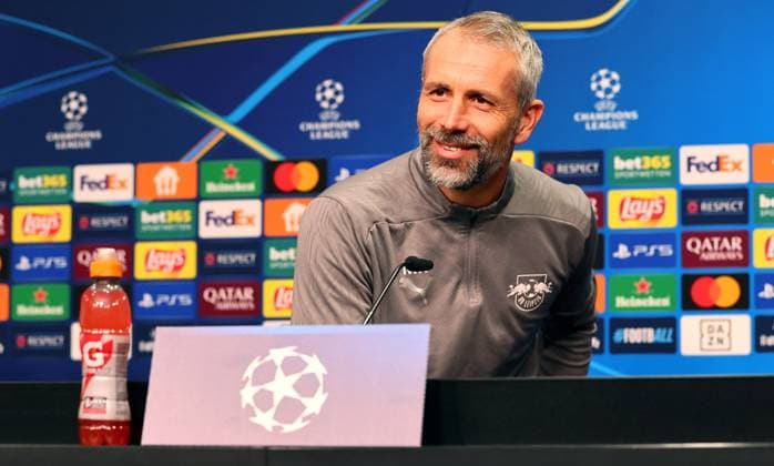 RB Leipzig press conference Champions League Leipzig, 09 12 2024, Red Bull Arena, Football, UEFA Champions League, Matchday 1, RB LEIPZIG vs ASTON VILLA FC on 10 12 2024 , Press conference RB Leipzig the day before the match , In the picture coach Marco Rose RB Leipzig , Picture Point