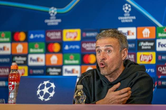 SOCCER - UEFA CL, RBS vs PSG SALZBURG,AUSTRIA,09.DEC.24 - SOCCER - UEFA Champions League, Red Bull Salzburg vs Paris Saint German, preview, press conference, PK, Pressekonferenz PSG. Image shows head coach Luis Enrique (PSG).  GEPAxpictures xWolfgangxKofler