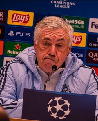 Sport Bilder des Tages December 9, 2024, Bergamo, Italia: Real Madrid s Carlo Ancelotti during press conference, PK, Pressekonferenz on the eve of the UEFA Champions League soccer match between Atalanta BC and Real Madrid CF at Bergamo Stadium in Bergamo, Italy, 9 December 2024 Cordon Press 