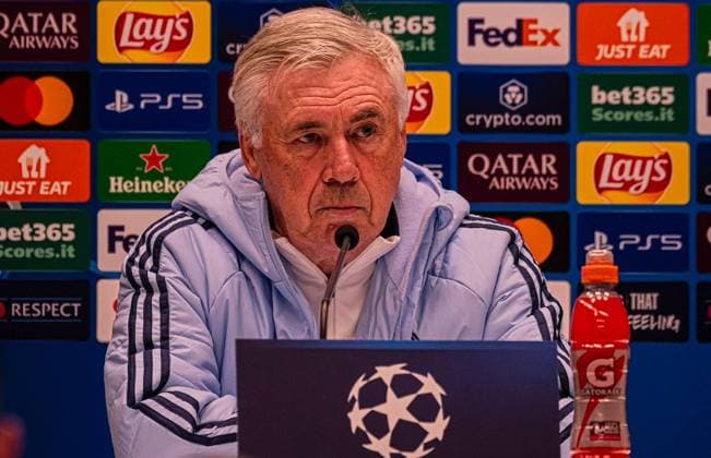 December 9, 2024, Bergamo, Italia: Real Madrid s Carlo Ancelotti during press conference, PK, Pressekonferenz on the eve of the UEFA Champions League soccer match between Atalanta BC and Real Madrid CF at Bergamo Stadium in Bergamo, Italy, 9 December 2024 Cordon Press 