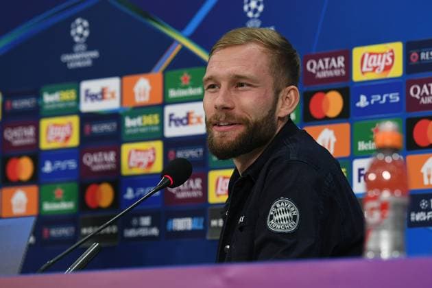 Soccer Champions League international press conference FC Bayern Munich on 09 12 2024 at the Arena AufSchalke in Gelsenkirchen Konrad Laimer Munich xRx