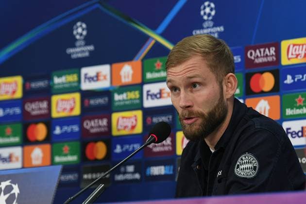 Soccer Champions League international press conference FC Bayern Munich on 09 12 2024 at the Arena AufSchalke in Gelsenkirchen Konrad Laimer Munich xRx