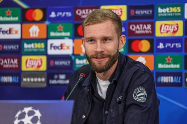 09 12 2024, Football, Season 2024 2025, Champions League, Matchday 6, Press conference FC Bayern Munich, Konrad Laimer FC Bayern Munich Gelsenkirchen Veltins Arena NRW Germany xRHR PHOTO TRx Copyright: TimxRehbein RHR-FOTOx RHR-FOTO TR
