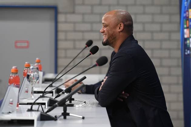 Soccer Champions League international press conference FC Bayern Munich on 09 12 2024 at the Arena AufSchalke in Gelsenkirchen Vincent Kompany Coach Head Coach Munich xRx