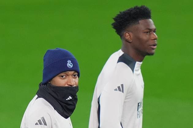 Real Madrid s Kylian Mbappe during the training session the day before the Uefa Champions League soccer match between Atalanta and Real Madrid a at the Gewiss Stadium in Bergamo, north Italy - Monday , December 9 , 2024. - Soccer .  Copyright: xSpada LaPressex
