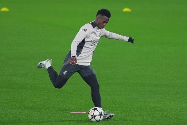 Real Madrid s Vinicius Junior during the training session the day before the Uefa Champions League soccer match between Atalanta and Real Madrid a at the Gewiss Stadium in Bergamo, north Italy - Monday , December 9 , 2024. - Soccer .  Copyright: xSpada LaPressex