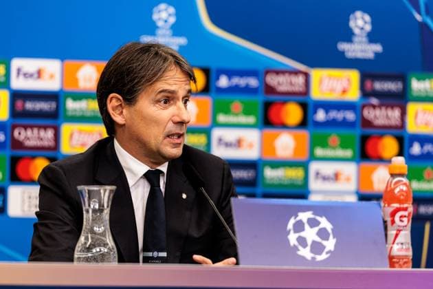 UEFA Champions League Press Conference Inter Milan 09 12 2024 Simone Inzaghi Coach Inter Milan during the press conference UEFA Champions League Press Conference Inter Milan before the match against Bayer 04 Leverkusen, Leverkusen, BayArena on 09 12 2024 Copyright: xBEAUTIFULxSPORTS Wunderlx