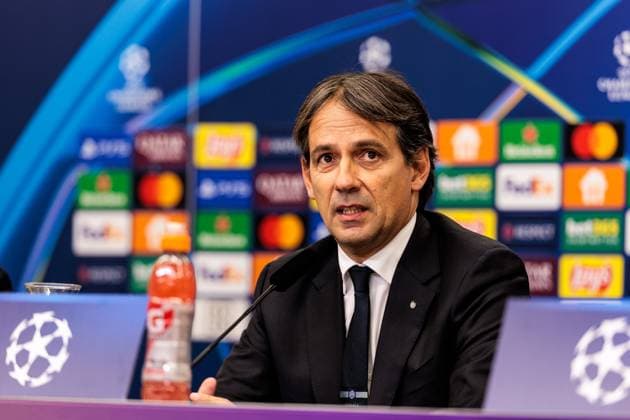 UEFA Champions League Press Conference Inter Milan 09 12 2024 Simone Inzaghi Coach Inter Milan during the press conference UEFA Champions League Press Conference Inter Milan before the match against Bayer 04 Leverkusen, Leverkusen, BayArena on 09 12 2024 Copyright: xBEAUTIFULxSPORTS Wunderlx