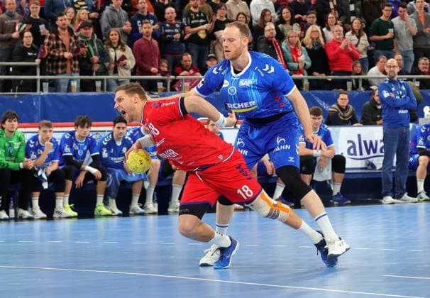 09 12 2024, Germany, Bietigheim, Handball Bundesliga season 2024 2025, SG BBM Bietigheim vs TVB Stuttgart, f l Jonathan Fischer BBM , Lenny Rubin TVB