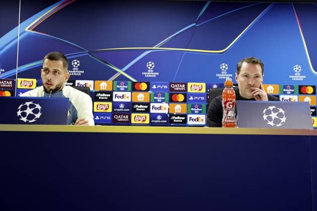 ROTTERDAM - (l-r) David Hancko, Feyenoord coach Brian Priske during a press conference, PK, Pressekonferenz at the Kuip prior to the Champions League match against Sparta Prague. ANP MAURICE VAN STEEN MD-1 UEFA Champions League 2024 25 League Phase MD6 Trainings session and Press Conference Feyenoord xVIxANPxSportx xxANPxIVx 515388086 originalFilename: 515388086.jpg