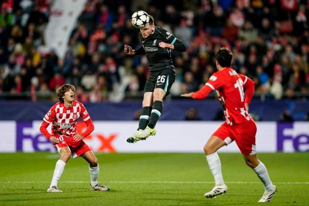 Sport Bilder des Tages ESP: Girona FC v Liverpool FC. UEFA Champions League match. Date 6 Andy Robertson of Liverpool FC during the UEFA Champions League match, date 6, between Girona FC and Liverpool FC played at Montilivi Stadium on December 10 2024 in Barcelona Spain. kpng Copyright: xSergioxRuizx xImagox PS_241210_GIR_LIV_012