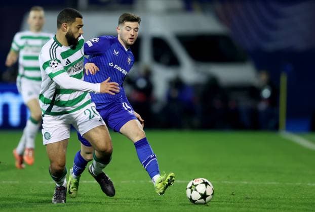 GNK Dinamo v Celtic FC - UEFA Champions League 2024 25 League Phase MD6 ZAGREB, CROATIA - DECEMBER 10: Cameron Carter Vickers of Celtic in action against Martin Baturina of Dinamo Zagreb during UEFA Champions League League Phase MD6 match between Dinamo Zagreb and Celtic at Stadion Maksimir on December 10, 2024 in Zagreb, Croatia.  SanjinxStrukic PIXSELL