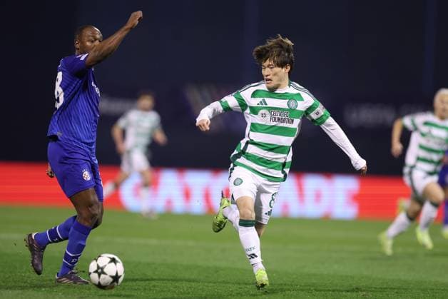 GNK Dinamo v Celtic FC - UEFA Champions League 2024 25 League Phase MD6 ZAGREB, CROATIA - DECEMBER 10: Kevin Theophile-Catherine of Dinamo Zagreb and Kyogo Furuhashi of Celtic in action during UEFA Champions League League Phase MD6 match between Dinamo Zagreb and Celtic at Stadion Maksimir on December 10, 2024 in Zagreb, Croatia.  GoranxStanzl PIXSELL