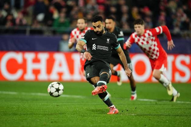 Mohamed Salah of Liverpool FC scores the 0-1 Girona FC v Liverpool FC. UEFA Champions League match. Date 6. Football, Montilivi Stadium, Girona, Spain - 10 Dec 2024 Editorial use only  Copyright: xBaguxBlanco PRESSINPHOTO Shutterstockx 14990368ae