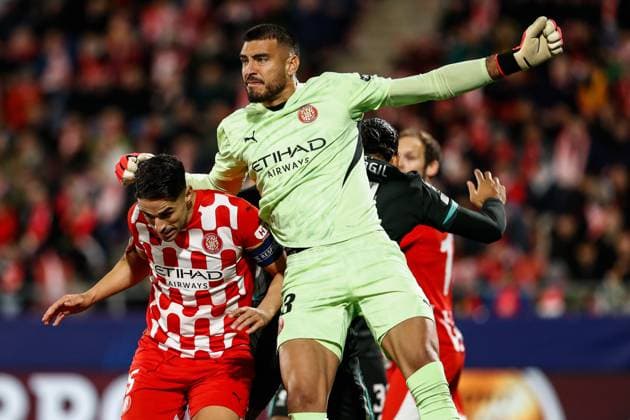 December 10, 2024, Girona, Girona, SPAIN: Juan Pedro Juanpe Ramirezand Paulo Gazzaniga of Girona FC in action during the UEFA Champions League 2024 25 League Phase MD6, match between Girona FC and Liverpool FC at Estadi de Montilivi on December 10, 2024 in Girona, Spain. Girona SPAIN - ZUMAa181 20241210_zaa_a181_065 Copyright: xIrinaxR.xHipolitox