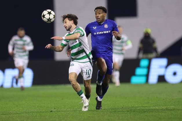 GNK Dinamo v Celtic FC - UEFA Champions League 2024 25 League Phase MD6 ZAGREB, CROATIA - DECEMBER 10: Nicolas Kuhn of Celtic in action against Ronael Pierre-Gabriel of Dinamo Zagreb during UEFA Champions League League Phase MD6 match between Dinamo Zagreb and Celtic at Stadion Maksimir on December 10, 2024 in Zagreb, Croatia.  GoranxStanzl PIXSELL