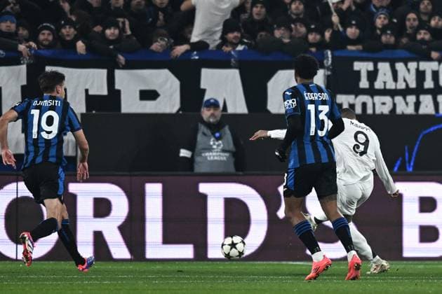 Db Bergamo 10 12 2024 - Champions League Atalanta-Real Madrid foto Daniele Buffa Image nella foto: gol Kylian Mbappe 