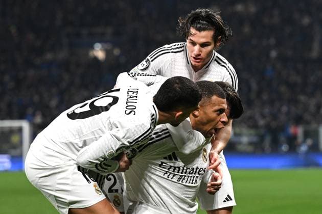 Mg Bergamo 10 12 2024 - Champions League Atalanta-Real Madrid foto Matteo Gribaudi Image nella foto: esultanza gol Kylian Mbappe 