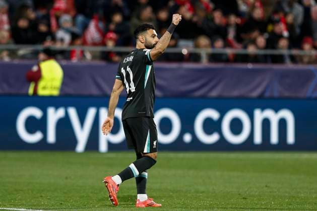 December 10, 2024, Girona, Girona, SPAIN: Mohamed Salah of Liverpool FC celebrates a goal during the UEFA Champions League 2024 25 League Phase MD6, match between Girona FC and Liverpool FC at Estadi de Montilivi on December 10, 2024 in Girona, Spain. Girona SPAIN - ZUMAa181 20241210_zaa_a181_147 Copyright: xIrinaxR.xHipolitox