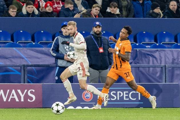 UEFA Champions League FC Shakhtar Donetsk FC Bayern Munich 10 12 2024 Konrad Laimer FC Bayern Munich, 27 , Kevin FC Shakhtar Donetsk, 37 UEFA Champions League FC Shakhtar Donetsk FC Bayern Munich Arena AufSchalke, Gelsenkirchen 10 12 2024 Copyright: xBEAUTIFULxSPORTS Buriakovx