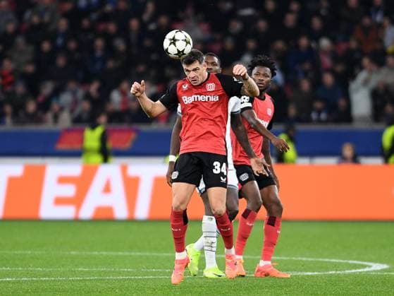 Granit Xhaka Bayer 04 Leverkusen in action, on the ball, single action during the UEFA Champions League 2024 25 League Phase MD6 match between Bayer 04 Leverkusen and Inter Milan, BayArena on December 10, 2024 in Leverkusen, Germany Photo by Ralf Treese DeFodi Images Granit Xhaka Bayer 04 Leverkusen in action, on the ball, single action during the UEFA Champions League 2024 25 League Phase MD6 match between Bayer 04 Leverkusen and FC Internazionale Milano at BayArena on December 10, 2024 in Leverkusen, Germany Defodi 521 LEVINT20241210 011 Defodi-521