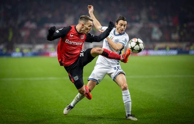 Leverkusen, Germany 10th Dec 2024 Alejandro Grimaldo LEV Matteo Darmian Inter Bayer Leverkusen Inter Milan 10 12 2024