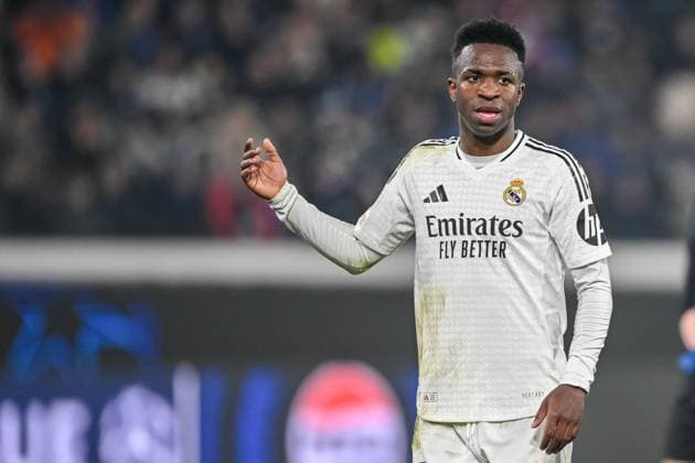 Vinicius Junior Real Madrid CF gestures during the UEFA Champions League 2024 25 League Phase MD6 match between Atalanta BC and Real Madrid C F at Gewiss Stadium on December 10, 2024 in Bergamo, Italy Defodi 541 BERREA20241210 074 Defodi-541