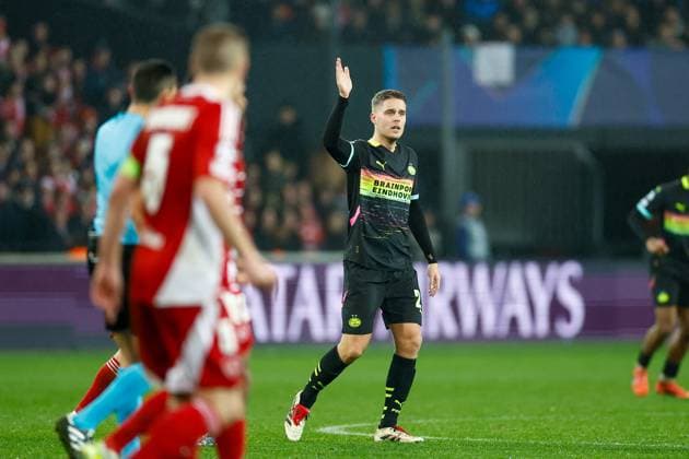 GUINGAMP, 10-12-2024. Stade de Roudourou. UEFA Champions League season 2024 25, match between PSV and Stade Brest 29, PSV player Joey Veerman Brest - PSV  x26978639x Copyright: